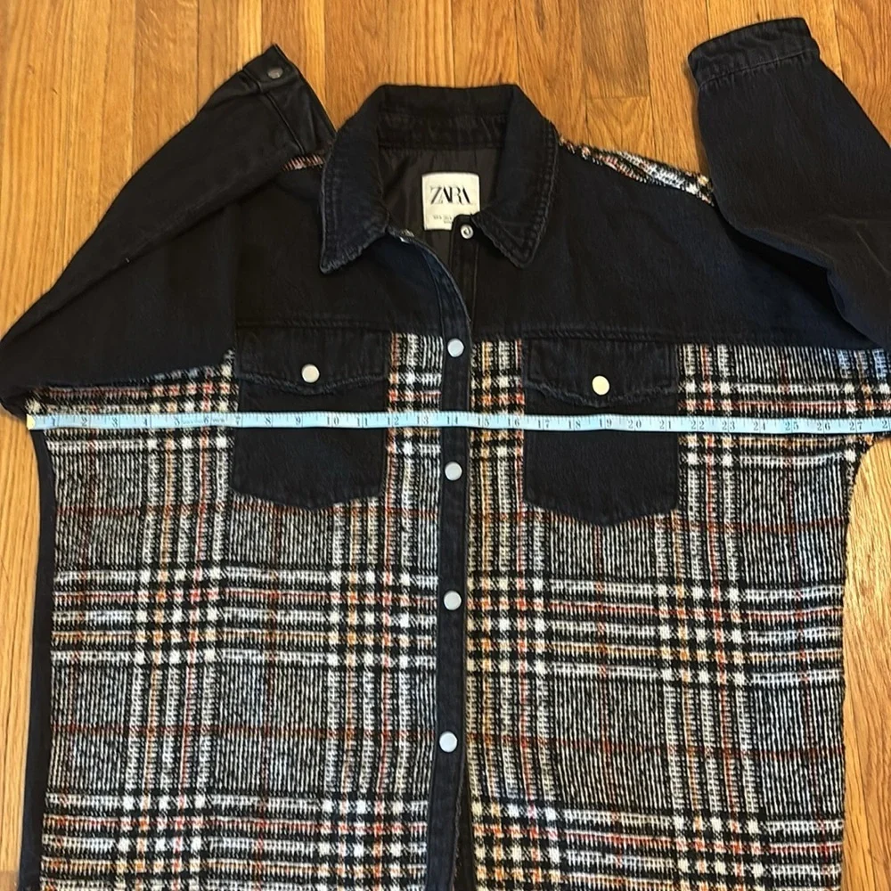 Zara Black and Plaid Jean Jacket